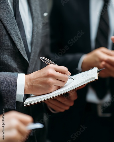 Professionals debating job roles and responsibilities over notepad