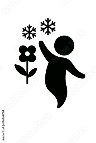 very simple flat and single minimalist Frozen Flower Spirit Silhouettes in black on a white background