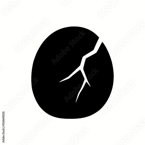 very simple flat and single minimalist Cracked Pebble Silhouettes in black on a white background