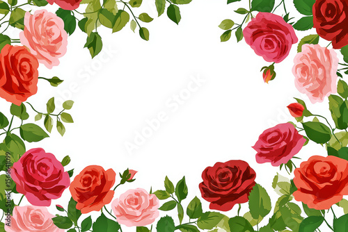 Colorful Cartoon Rose Frame for Floral Design and Decoration