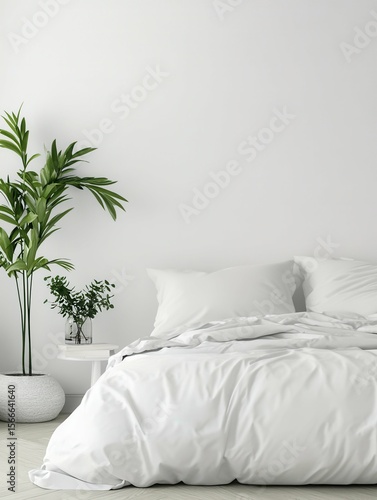 ultra HD visual of minimalistic bed with interior plant