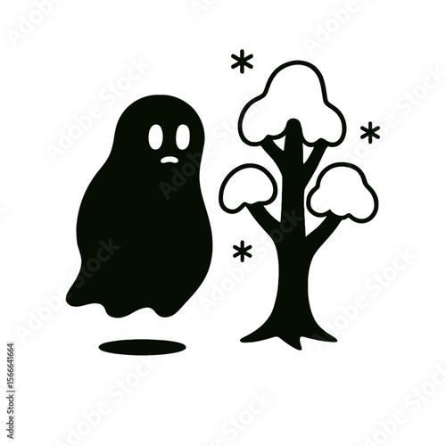 very simple flat and single minimalist Frozen Tree Spirit Silhouettes in black on a white background