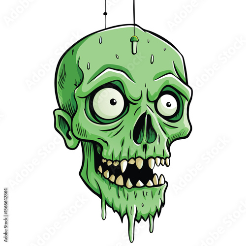 Creepy Green Undead Skull Illustration Art	