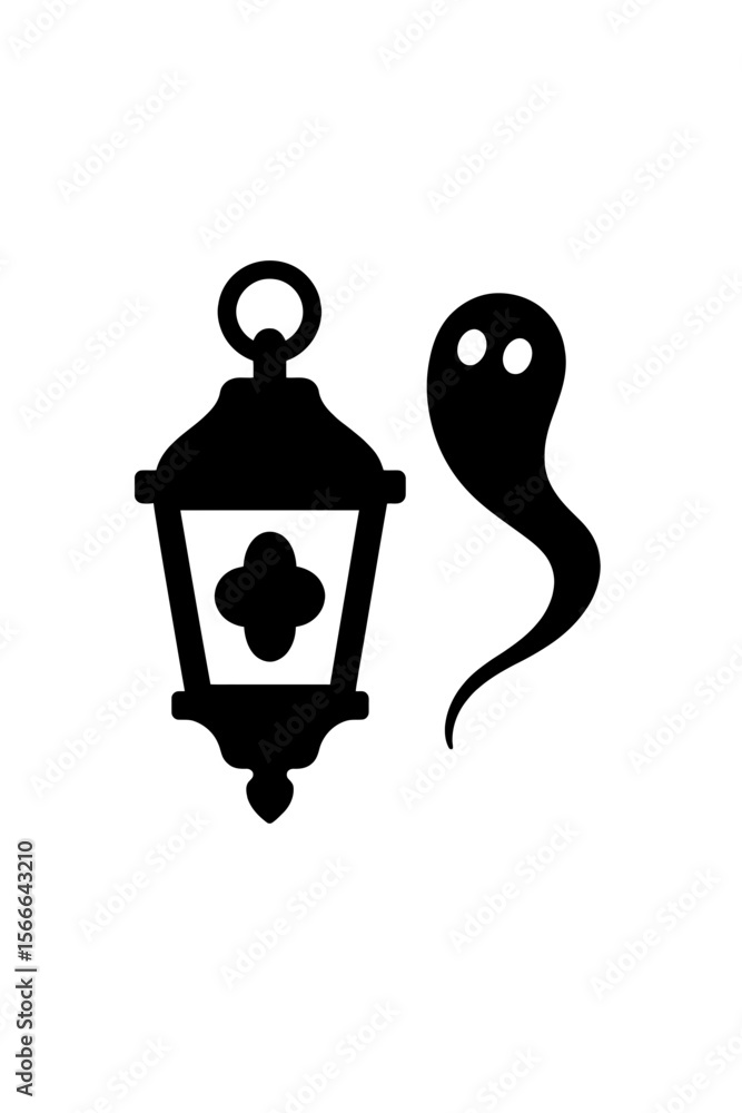 Fototapeta premium very simple flat and single minimalist Flowing Lantern Spirit Silhouettes in black on a white background