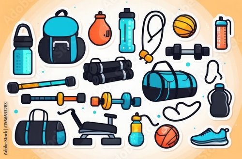 Illustration of sports equipment for fitness,set of elements for sports