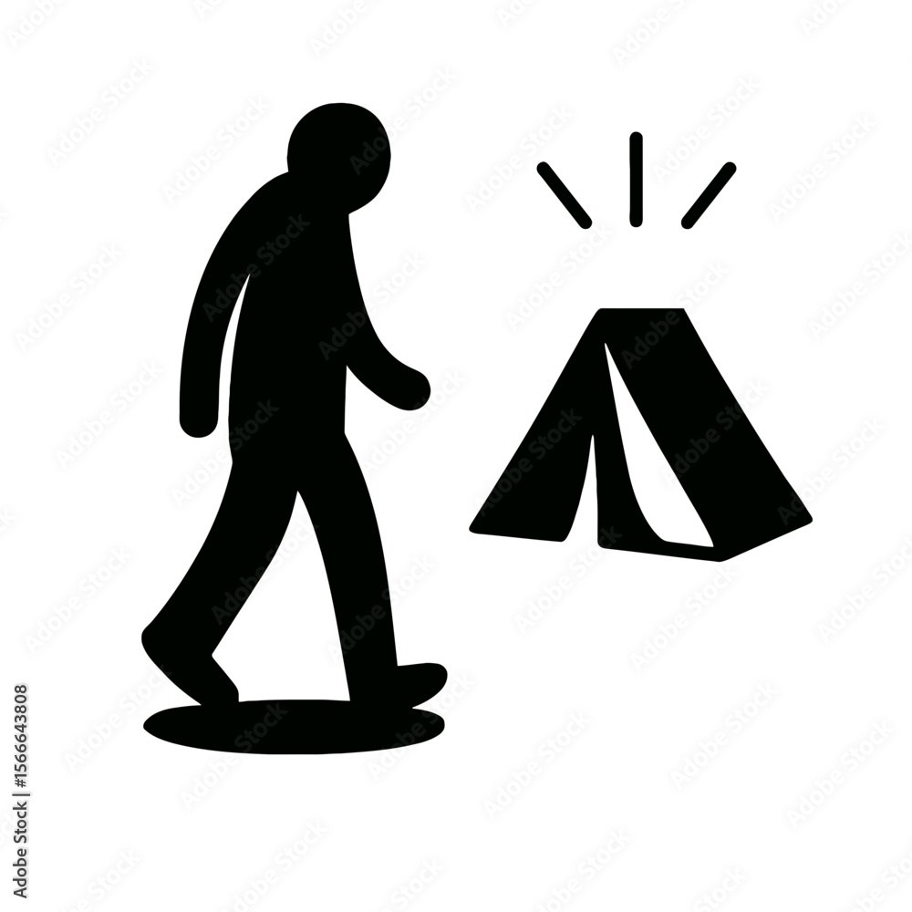 Fototapeta premium very simple flat and single minimalist Soaring Tent Step Silhouettes in black on a white background