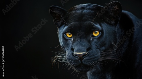 Close-up of a sleek, black panther with piercing yellow eyes against a dark background