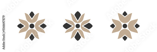 Four-leaf emblem. Set of 3 geometric shape with islamic style tulip flower element.