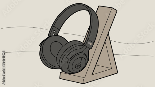 Wireless bluetooth headphones on wooden stand for music listening and audio enjoyment accessories for home use