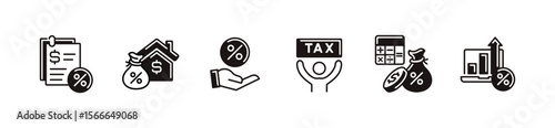financial income government tax percent icon line set money accounting tax rate percentage online  taxation report signs vector illustration