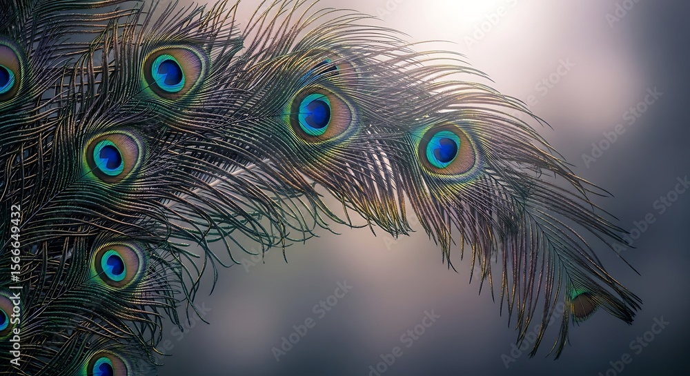 Obraz premium Peacock Feather with Vibrant Eye Pattern and Soft Backlighting in Artistic Style