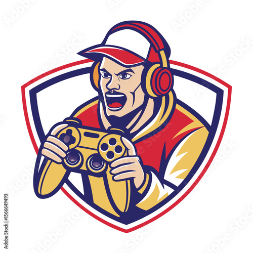 Excited gamer holding a controller