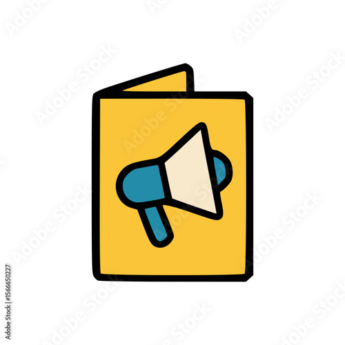 Flat style loudspeaker symbol on folder for public relations documents, digital advertising, or social media outreach content