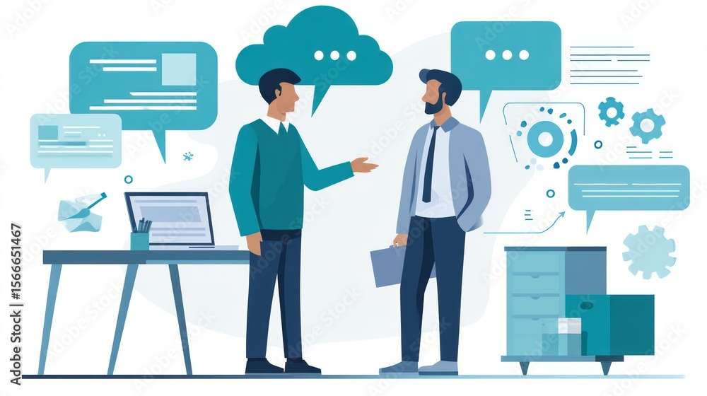 Fototapeta premium Two colleagues in discussion at a modern office