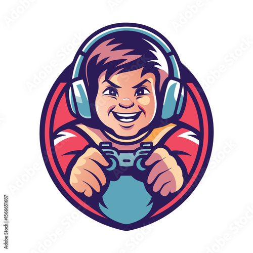 Happy gamer child playing video game