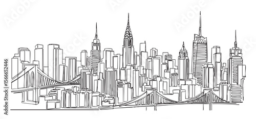 new york city cityscape one continuous line drawing vector illustration