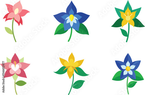 columbine flower vector in multiple colors