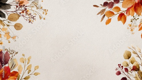 Autumnal floral border on textured paper