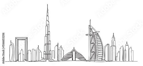 Dubai, UAE city cityscape one continuous line drawing vector illustration