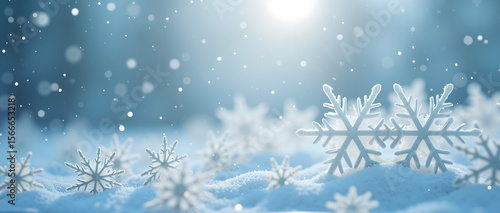Hyperrealistic Macro Snowflake Pattern on Icy Blue and White Seamless Background