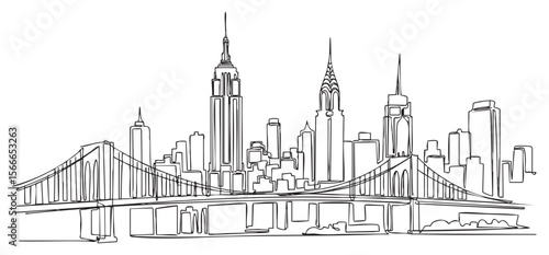 New York city cityscape one continuous line drawing vector illustration
