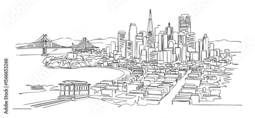 San Francisco city cityscape one continuous line drawing vector illustration