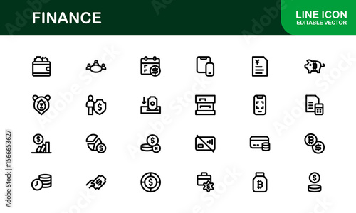 Finance Line Icon Pack – Clean, Minimal Outline Icons for Investment, Currency, Insurance, Banking, and Economic Business Operations