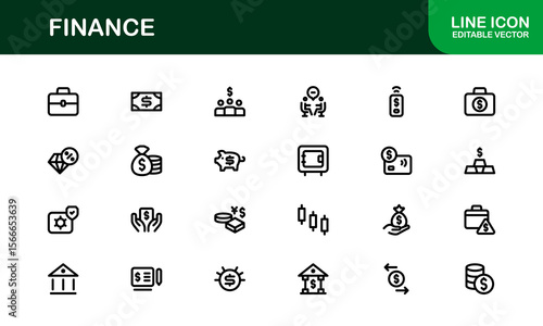 Finance Line Icon Pack – Clean, Minimal Outline Icons for Investment, Currency, Insurance, Banking, and Economic Business Operations