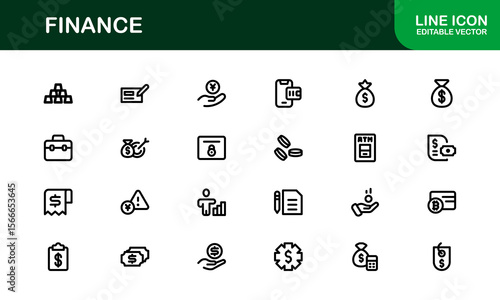 Finance Line Icon Pack – Clean, Minimal Outline Icons for Investment, Currency, Insurance, Banking, and Economic Business Operations