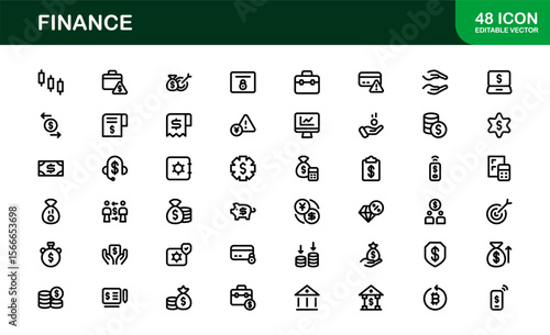 Finance Line Icon Pack – Clean, Minimal Outline Icons for Investment, Currency, Insurance, Banking, and Economic Business Operations