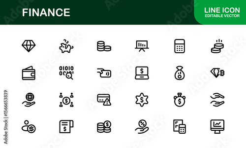 Finance Line Icon Pack – Clean, Minimal Outline Icons for Investment, Currency, Insurance, Banking, and Economic Business Operations