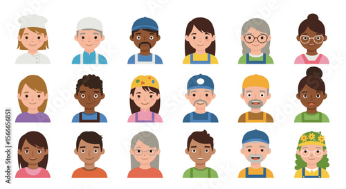 Illustration of diverse group of people in various professions and ethnicities in portrait style