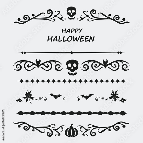 happy Halloween text and banner design and elements design  or ribbon set vector and illustration