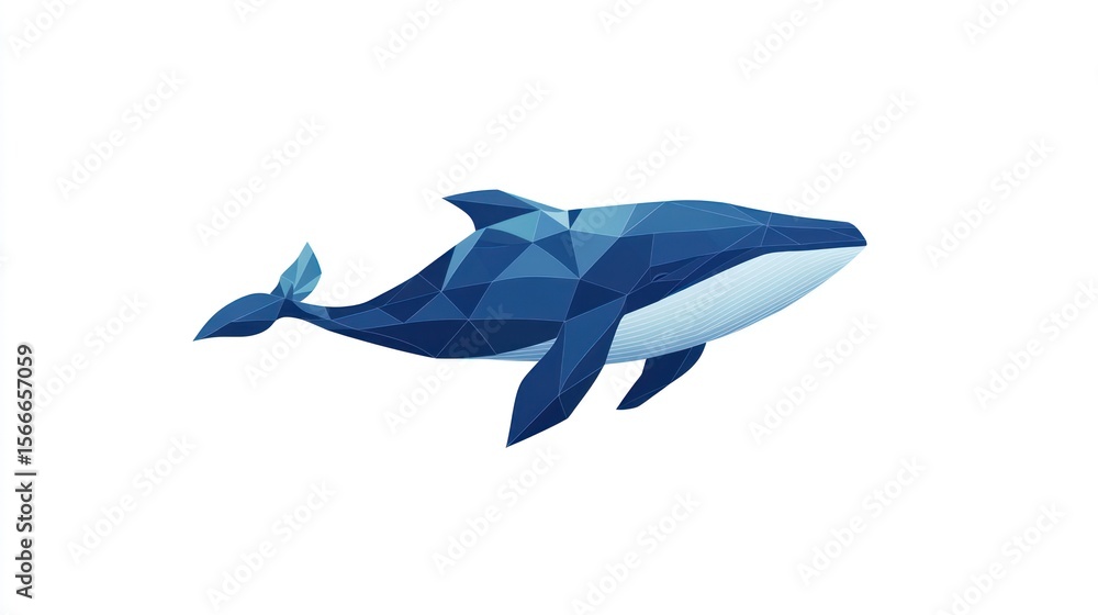 Fototapeta premium Geometric blue whale with smooth gradients swimming to the right