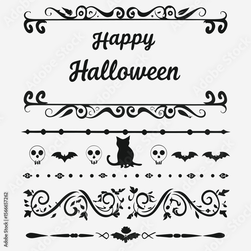 happy Halloween text and banner design and elements design  or ribbon set vector and illustration