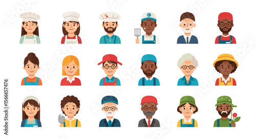Illustration of diverse cartoon characters representing various professions and demographics shown here