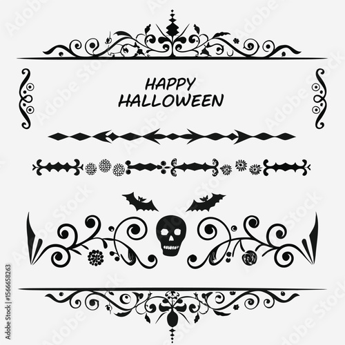 happy Halloween text and banner design and elements design  or ribbon set vector and illustration