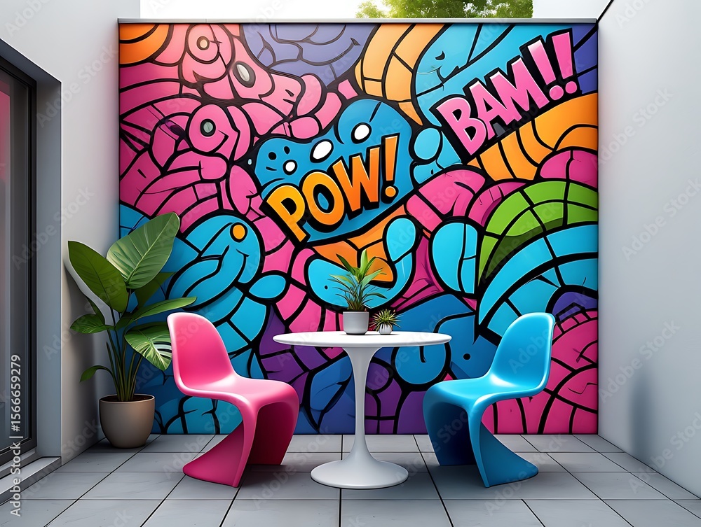 Vibrant Comic Book Style Mural Wall Art for Modern Spaces Vibrant Comic Book Style Mural Wall Art for Modern Spaces