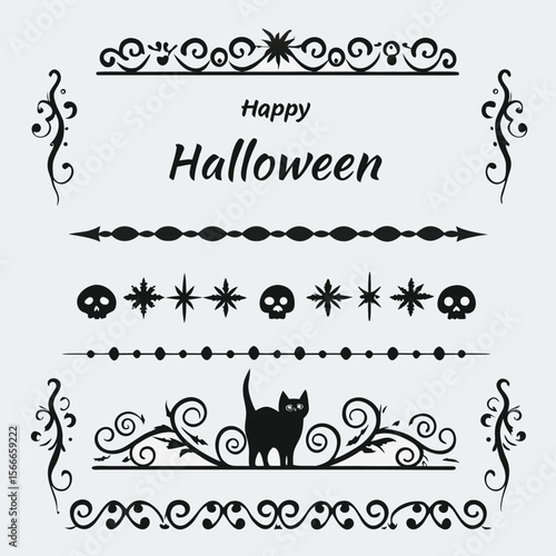 happy Halloween text and banner design and elements design  or ribbon set vector and illustration