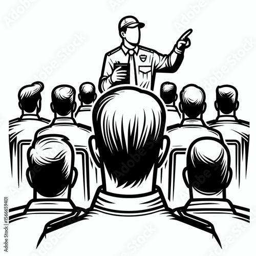 Male speaker addressing audience in a seminar or training session  