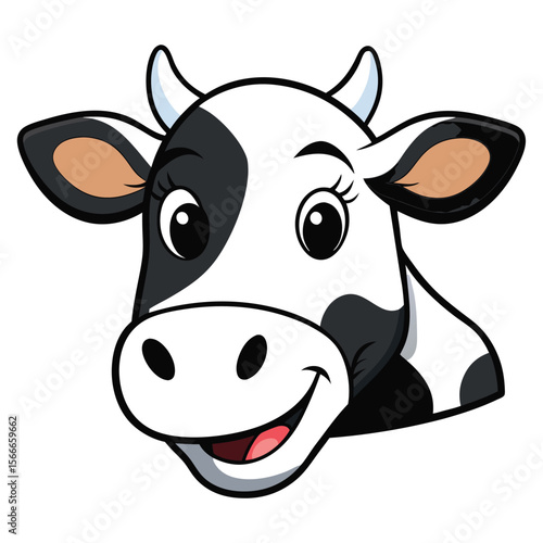 Cute Black and White Cow Face Smiling	
