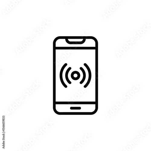 Simple black line icon of a smartphone with a wireless charging symbol on its screen