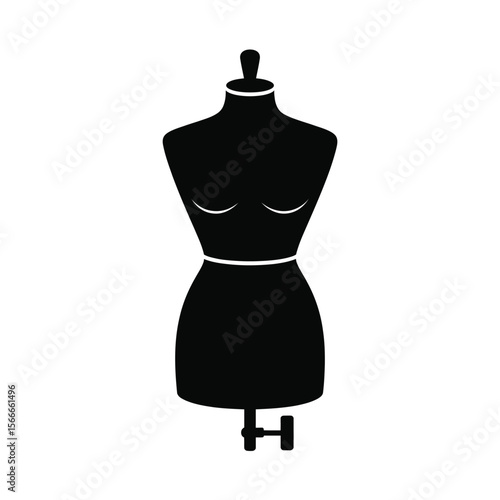 Black silhouette of a female dress form or mannequin on a white background