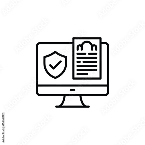 Computer screen displaying a shield with a checkmark and a document icon