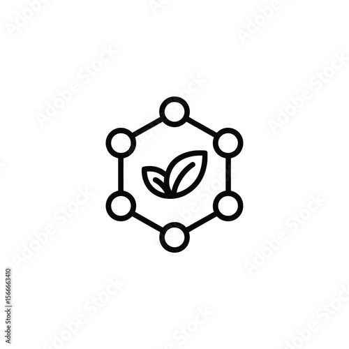Abstract hexagonal molecular structure with a green leaf icon inside