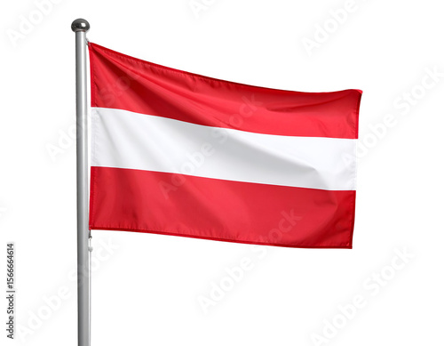 Free Download Vibrant red and white striped banner proudly unfurls on a sturdy flagpole, symbolizing national identity. - GFXLoad