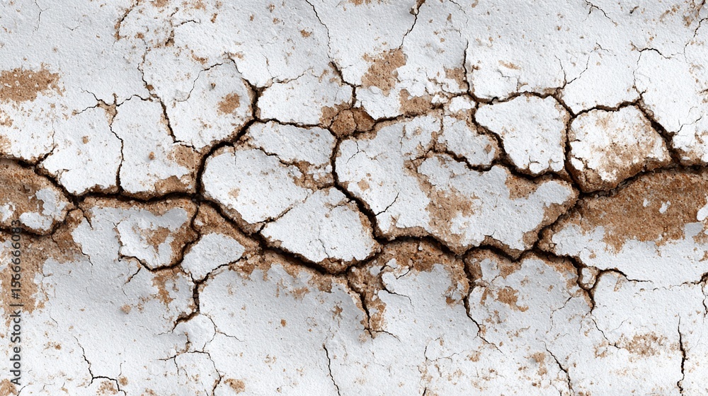 Obraz premium Cracked White Surface Over Earthy Brown Soil Represents Aridity and Depletion