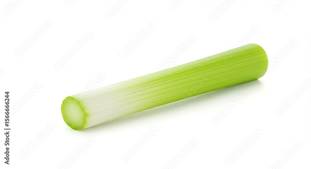 Freshly cut leek on a white background featuring its natural green hues and texture Freshly cut leek on a white background featuring its natural green hues and texture