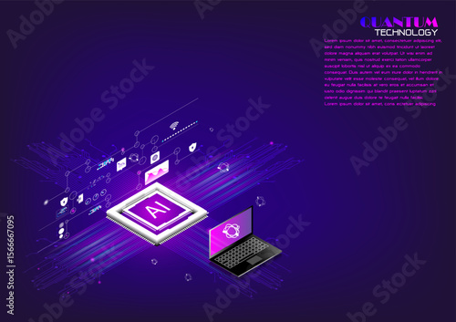Quantum technology concept to analyze basic daily life data in the most efficient way.sometric illustration with visual interface for gobal network