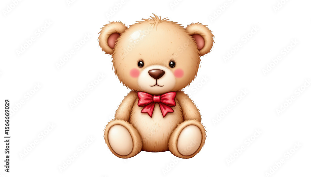 Obraz premium Adorable teddy bear with a red bow, timeless symbol of love and comfort